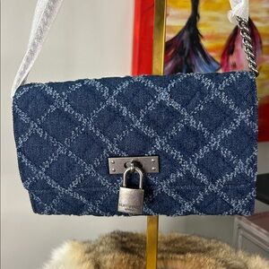 Kurt Geiger Quilted Blue Denim Braxton Chain Wallet/Crossbody 7.75”x 5.5” NWT